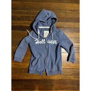 Y2K Hollister Women Hoodie L Embroidered Zipper Blue Half Sleeve Bella Preppy